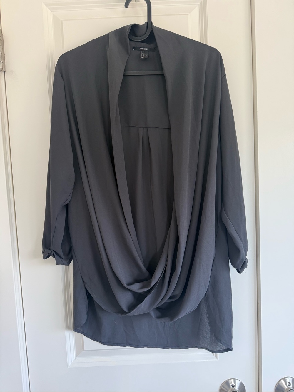 Forever 21 Charcoal Draped Open-Front Blouse
